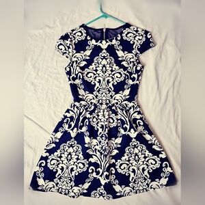 B Darlin Cap Sleeve Tea Party Mini Dress - Navy/White Floral